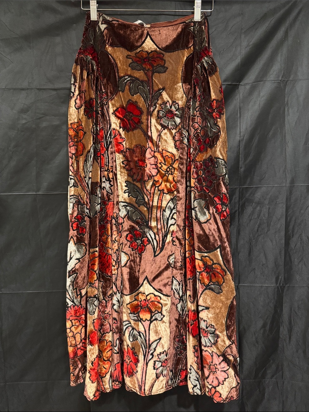 Free People Floral Velvet Maxi Skirt - Brown & Red